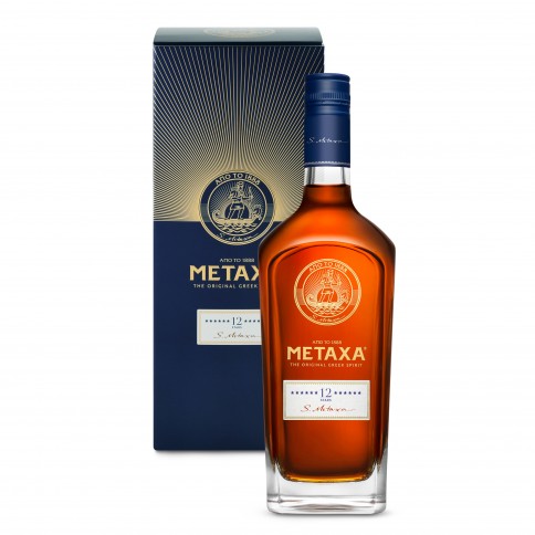 Metaxa 12 stars 700ml, exceptional Greek alcohol, front view with its box