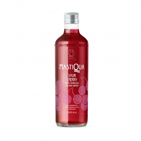 Mastiqua sour cherry, sparkling water with mastic and sour cherry 330ml MASTIQUA front view