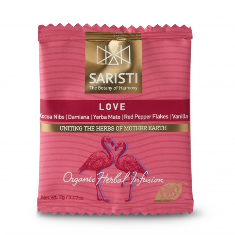 Love organic herbal infusion bag SARISTI, front view