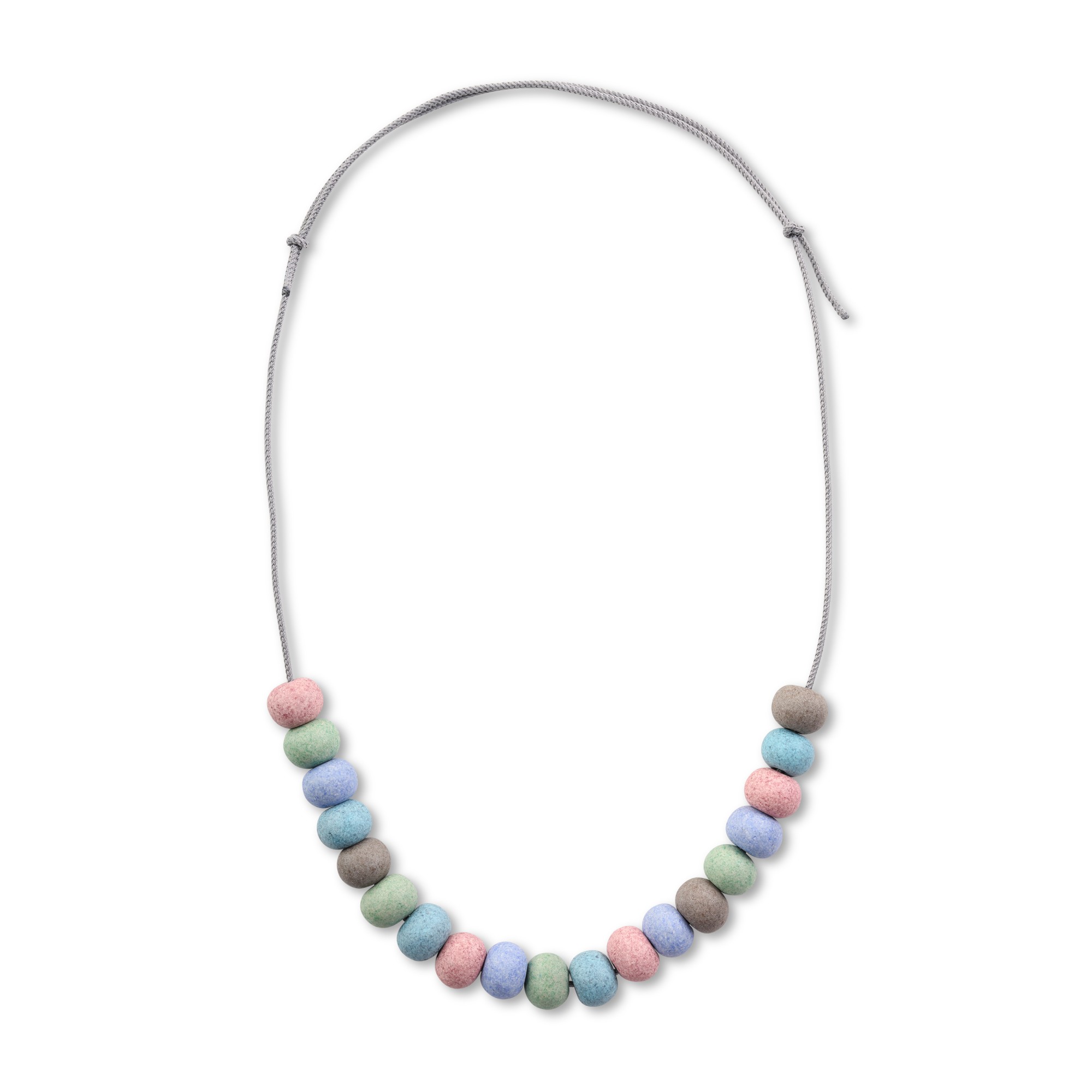 Collier Sifnos avec des perles céramiques multi pastel Poupadou, vu de face