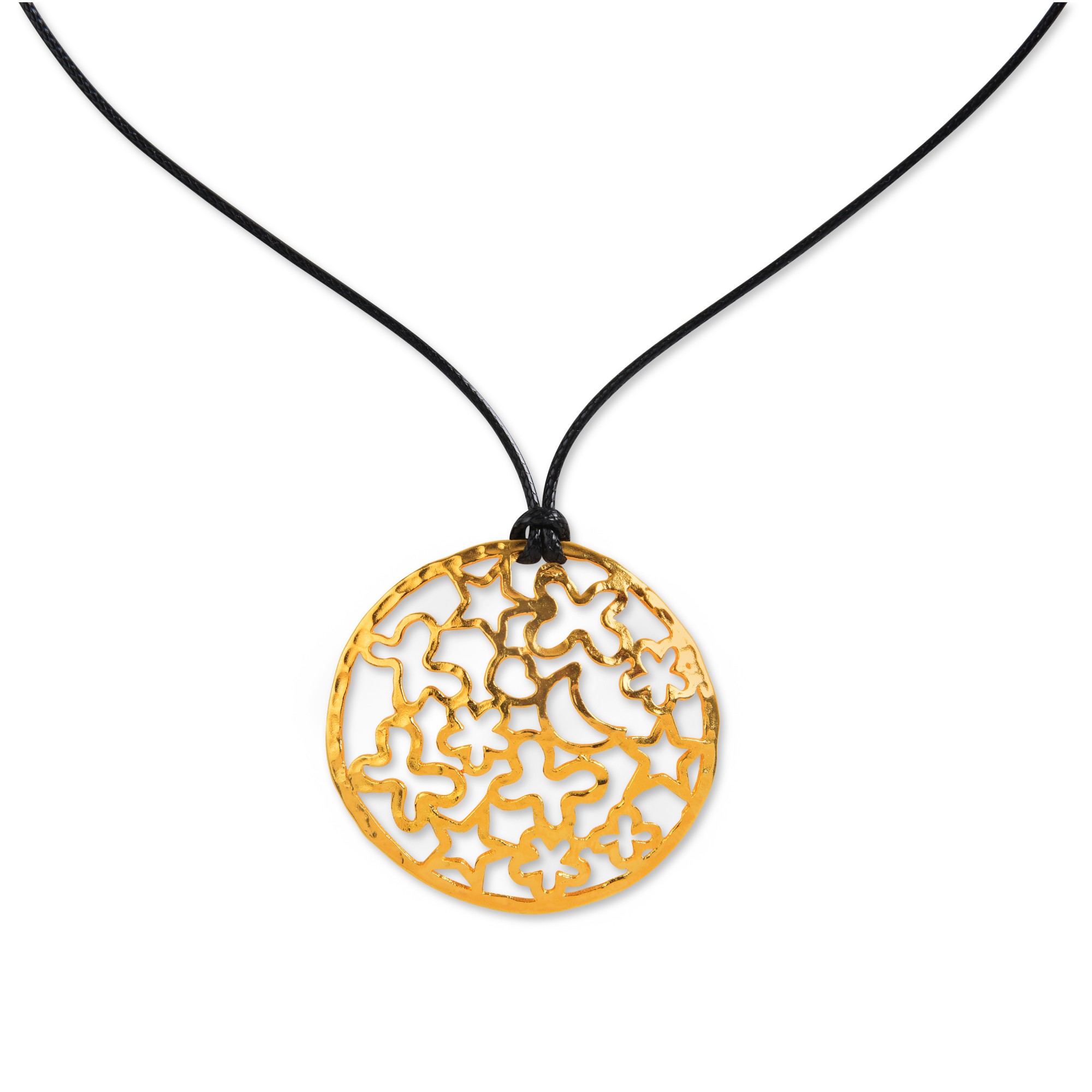 Pendant Santorini gold plated black POUPADOU, front view