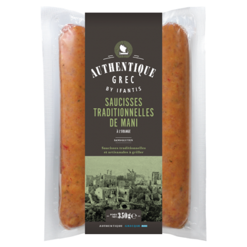 Saucisses traditionnelles de Mani à l'orange 350g Authentique Grec, vue de face