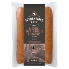 Traditional Mykonian sausages with onions 350g Authentique Grec, front view