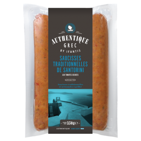 Traditional Santorini sausages with sundried tomatoes 350g Authentique Grec, front view