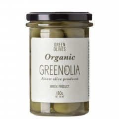 Organic green olives 180gr GREENOLIA front view