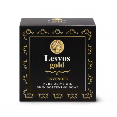 Pure olive oil soap lavender fragrance 150g LESVOS GOLD, box front view