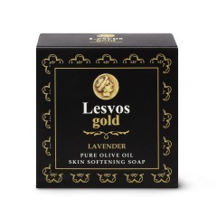 Αγνό σαπούνι ελαιόλαδου με άρωμα λεβάντας 150g LESVOS GOLD, κουτί μπροστινή όψη