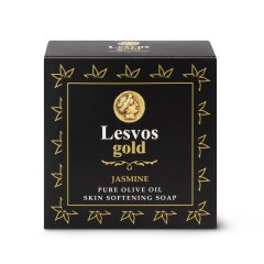 Savon à l'huile d'olive pure parfum jasmin 150g LESVOS GOLD, boîte vu de devant