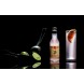 Soda au pamplemousse rose 200ml Three Cents vue de face avec un verre