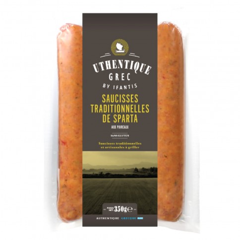 Saucisses traditionnelles de Sparta aux poireaux 350g Authentique Grec, vue de face