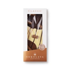 Tablette artisanale aux 3 chocolats et gaufrettes pralinées 100g Agapitos, vue de face