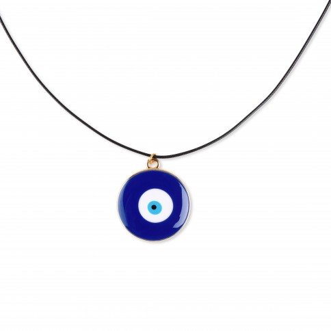 Pendentif doré "Mati" bleu POUPADOU, vu de face