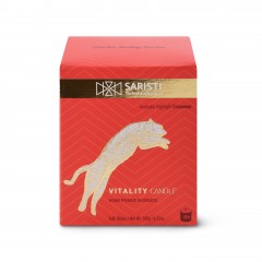 Scented Vitality candle 180g with its packaging Saristi, front view