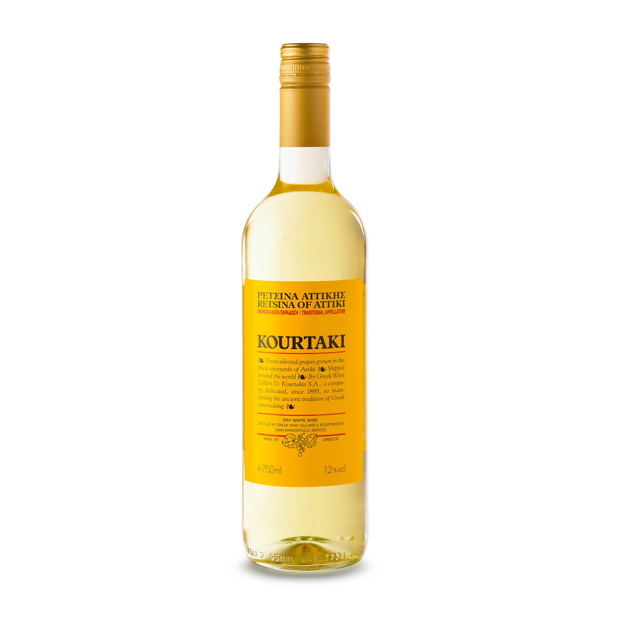 Traditional Retsina of Attiki 750ml KOURTAKI, front view