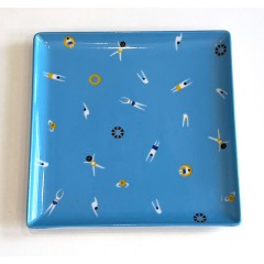 Assiette carrée en porcelaine 17 cm x 17 cm Swimmers A FUTURE PERFECT, vue de haut