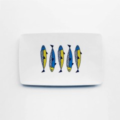 Assiette / Plateau rectangulaire en porcelaine 13 x 24 cm Sardines A FUTURE PERFECT, vue de haut