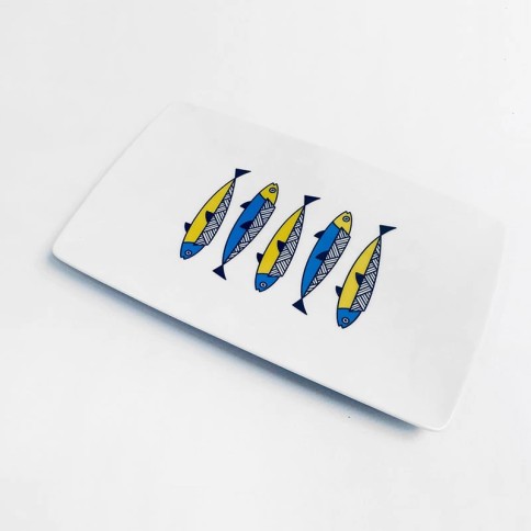 Rectangular porcelain tray 13 x 24 cm Sardines A FUTURE PERFECT, angle view