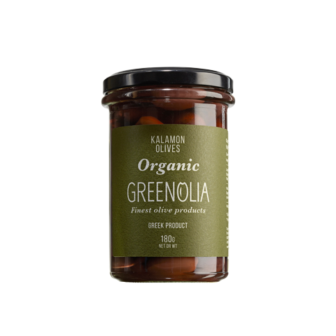 Olives bio Kalamon 180g GREENOLIA, vues de face