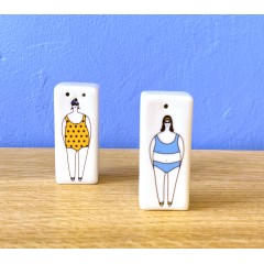 Porcelain Salt and Pepper Summer Lovers Girls A FUTURE PERFECT, front view