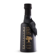 Huile d'olive extra vierge bio "Koroneiki" 250ml Philotimo bouteille vue de face avec étiquette