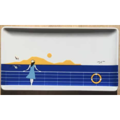 Rectangular porcelain tray 13 x 24 cm Girl on boat A FUTURE PERFECT, top view