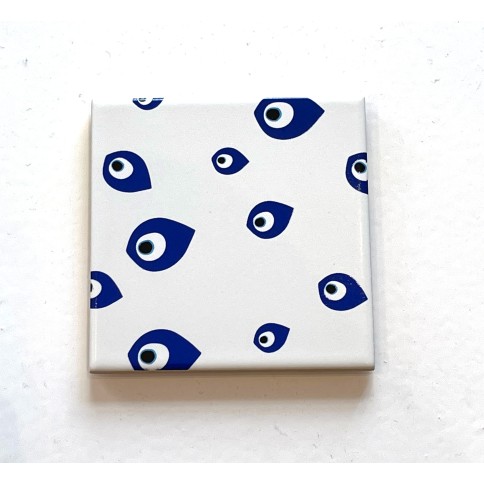 Ceramic coasters Evil Eyes white pattern AFP, front view
