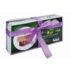 Gift box Olive oil scrub & soap RIZES, front view