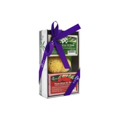 Gift box of 2 olive oil soaps & sponge RIZES CRETE, front view