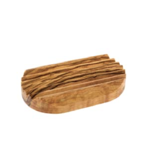 Soap dish with lines from olive wood RIZES CRETE, top view