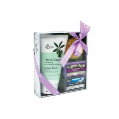 Coffret cadeau crème mains, 2 petits savons & éponge RIZES CRETE, vu de face