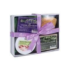 Gift box with small hand cream, 2 soaps & sponge