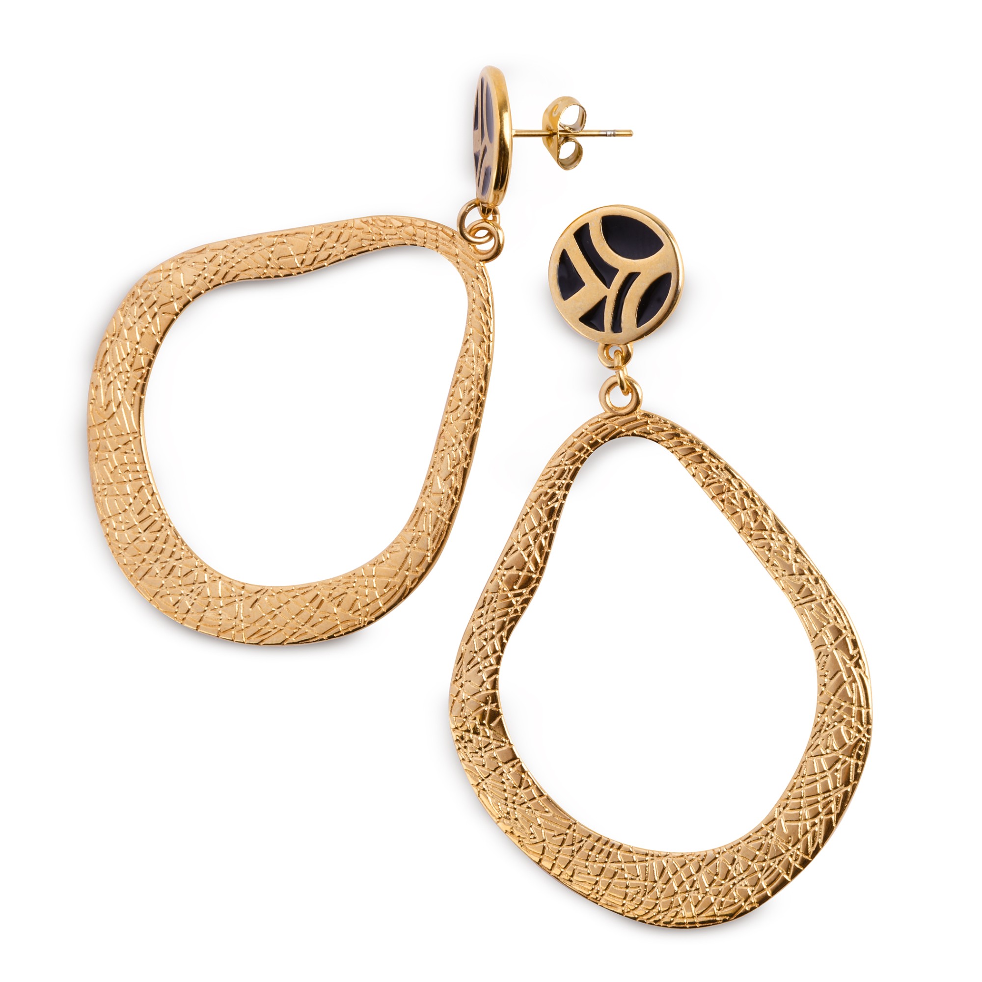 Earrings "Hydra" black gold plated POUPADOU, front view 2