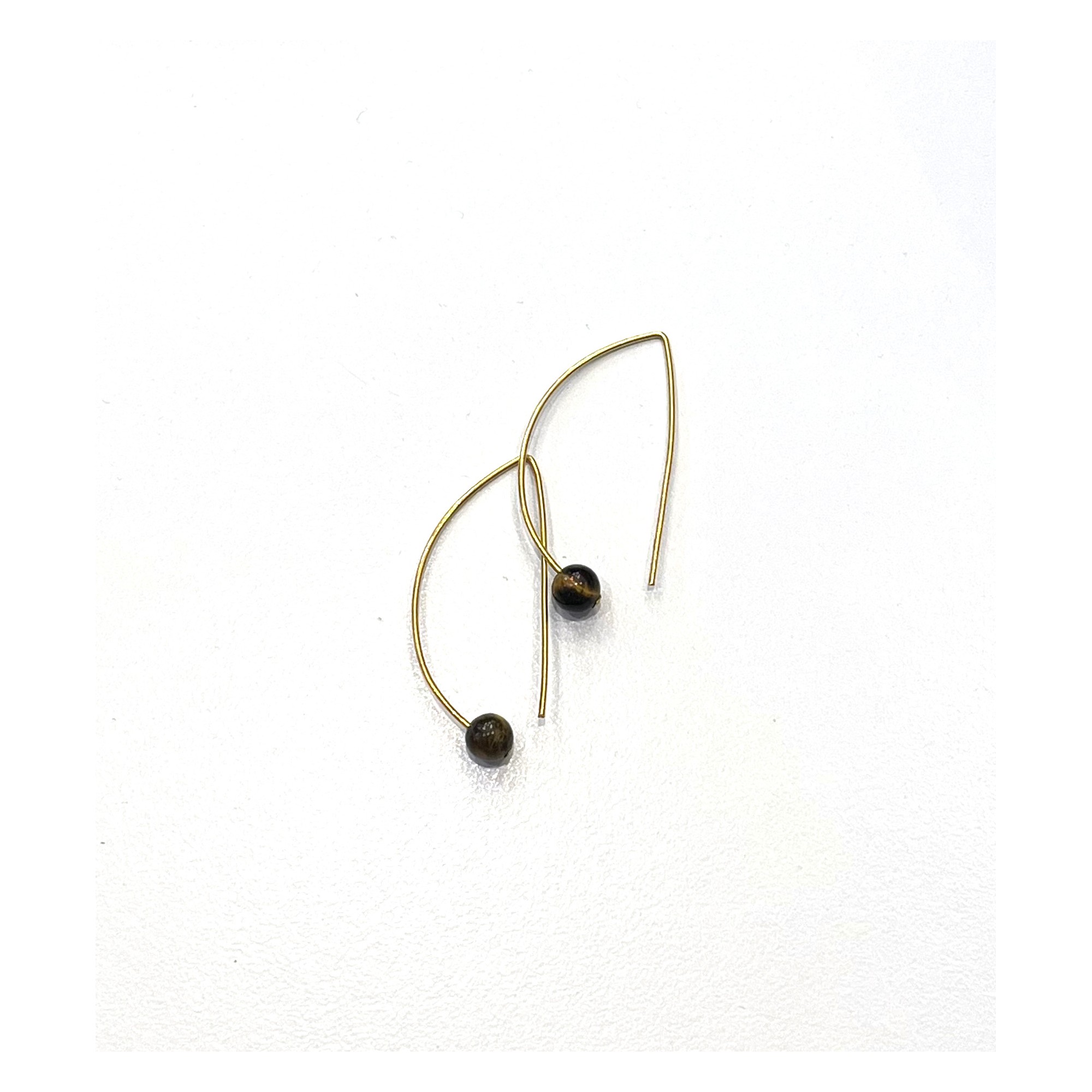 Dangle Earrings - Stoned Half Tiger Eye A FUTURE PERFECT, close-up view