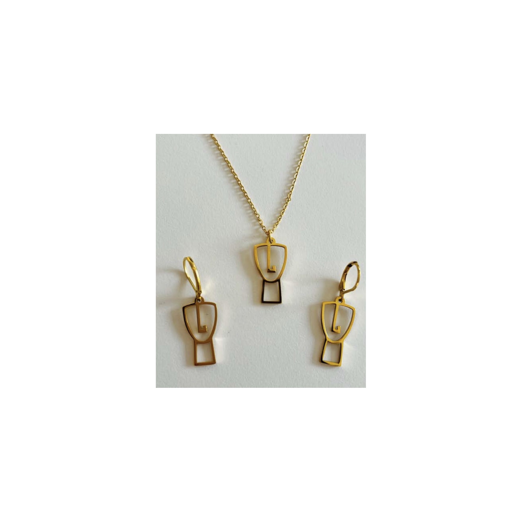 18k Gold plated pendant and earrings - Cycladic Face A FUTURE PERFECT