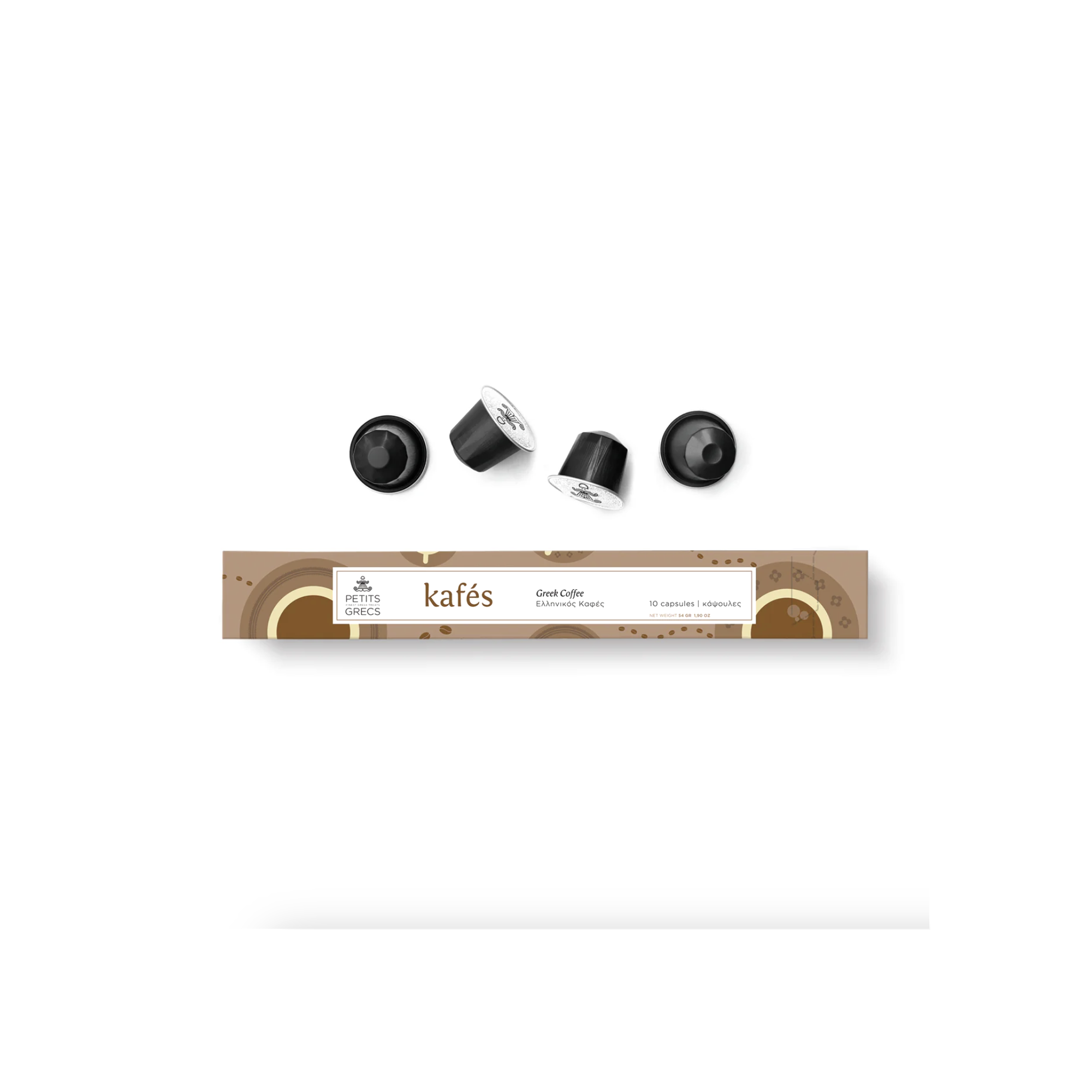 Greek coffee capsules 54g PETITS GRECS, front view (box and capsules)
