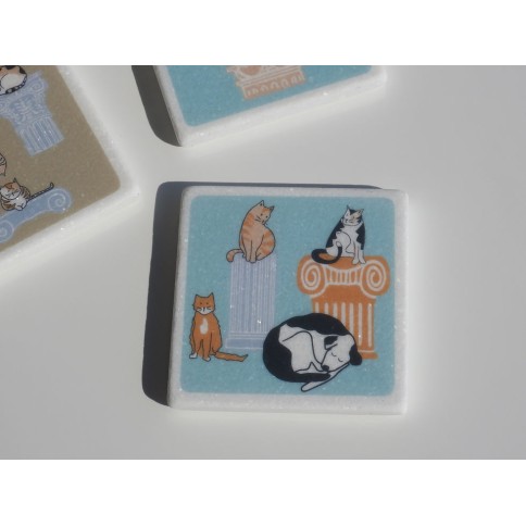Dessous de verre en marbre Greek cats and ruins AHGB, vu de face