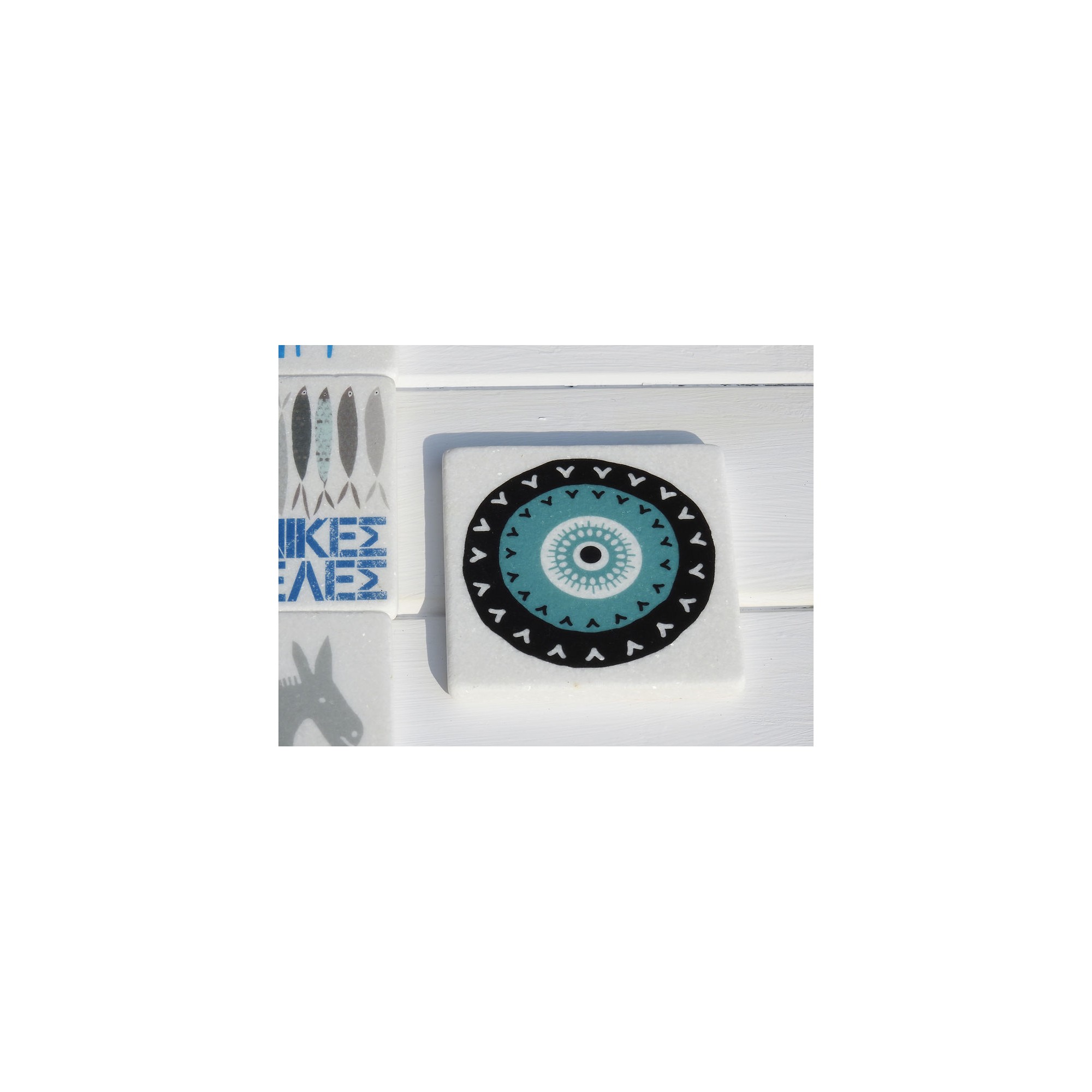 Dessous de verre en marbre Green Eye Round AHGB, vu de face