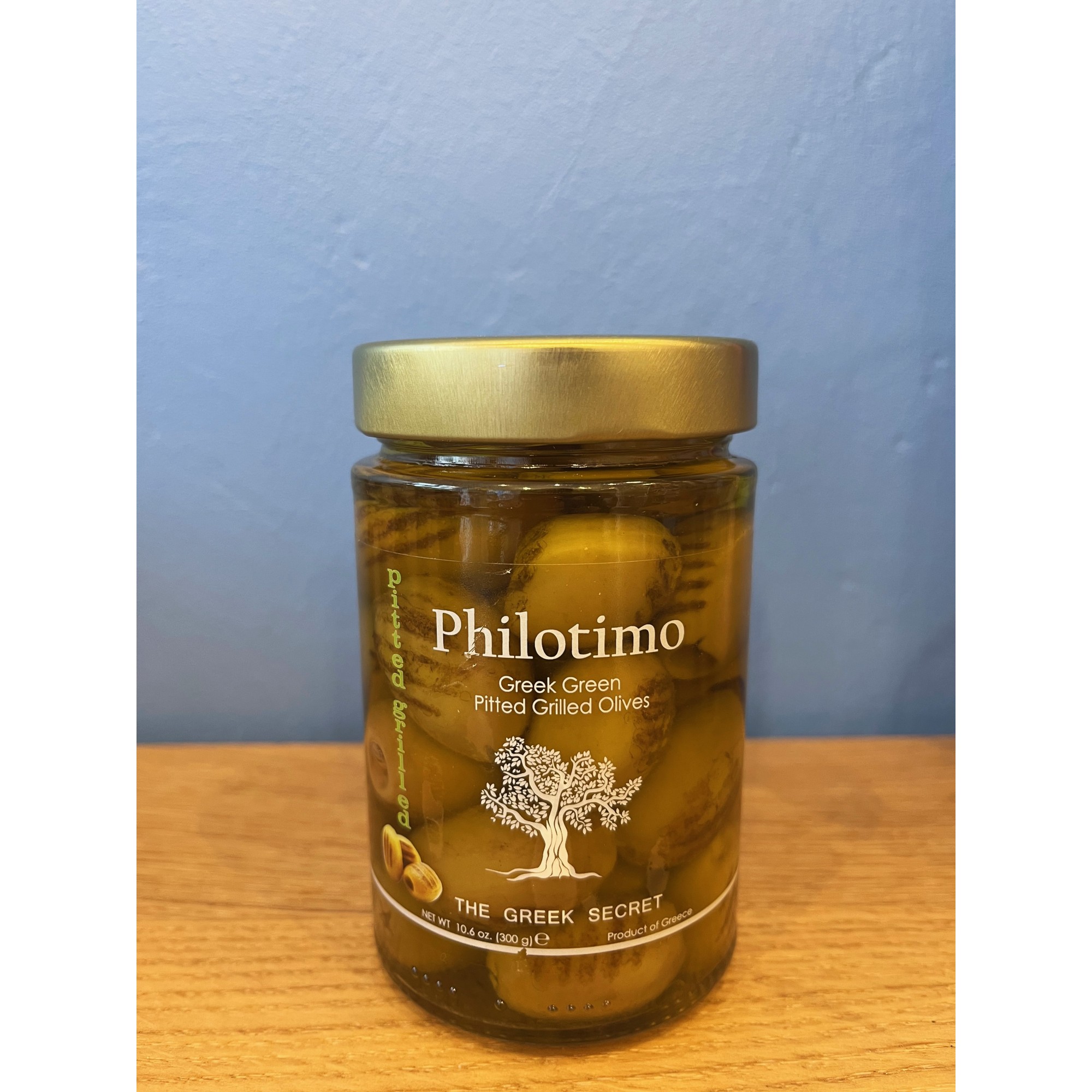 Ψητές πράσινες ελιές σε λάδι 300g PHILOTIMO, μπροστινή όψη