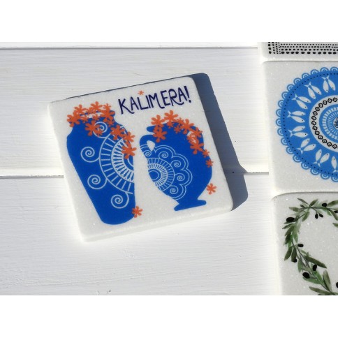 Dessous de verre en marbre Kalimera Pots AHGB, vu de face