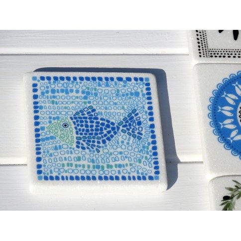 Dessous de verre en marbre Mosaic Fish AHGB, vu de face