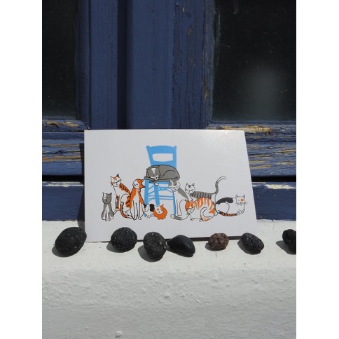 Postcard Greek cats in a row AHGB, front view