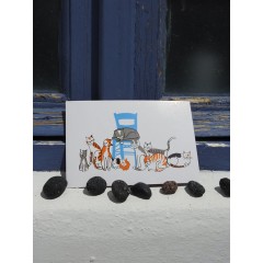 Postcard Greek cats in a row AHGB, front view