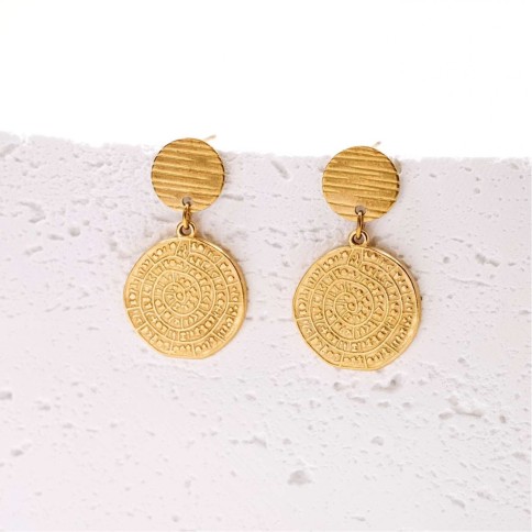 Boucles d'oreilles Phaistos plaquées dorées POUPADOU, vues de face