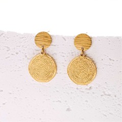Gold-plated Phaistos Disc Earrings POUPADOU, front view