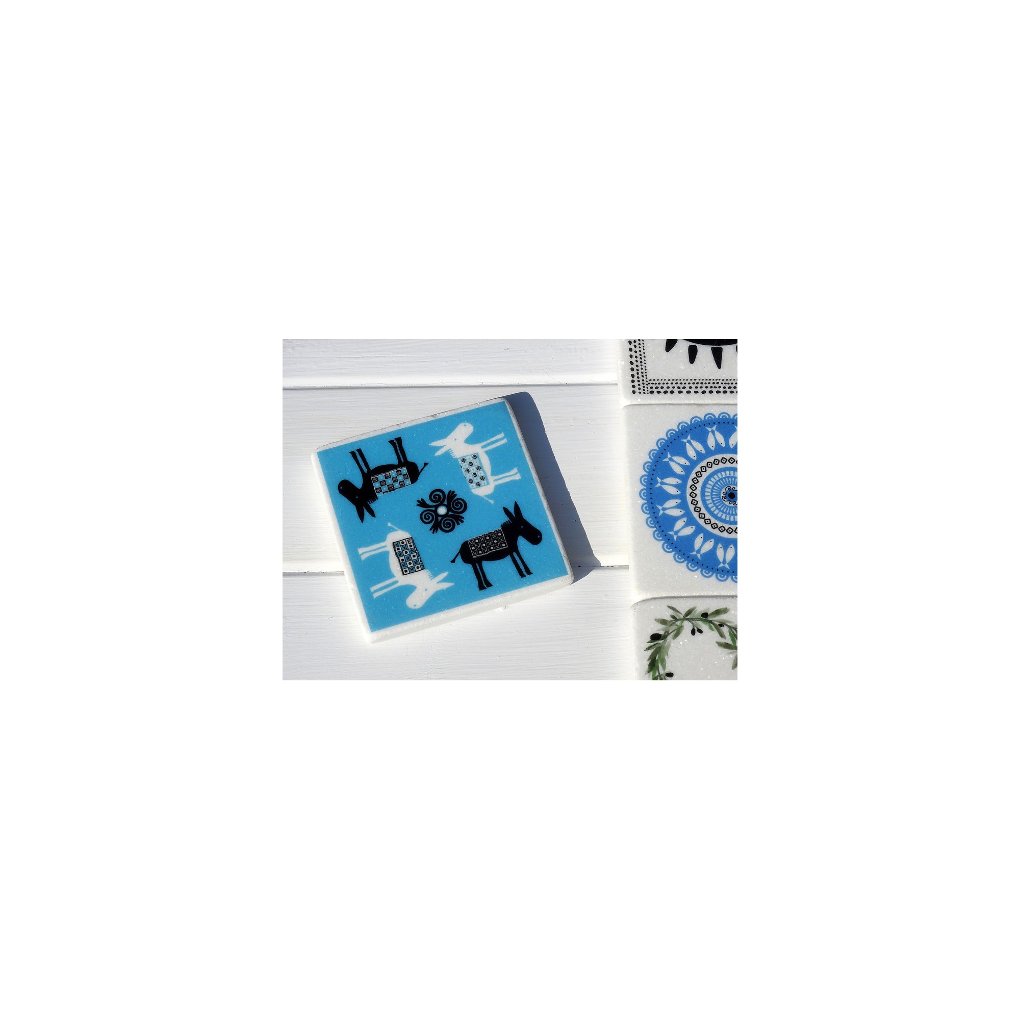 Dessous de verre en marbre Blue Donkey AHGB, vu de face