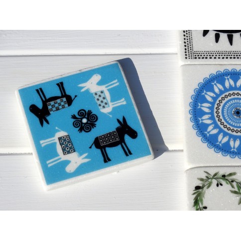 Dessous de verre en marbre Blue Donkey AHGB, vu de face