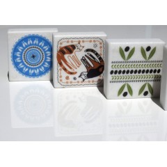 Marble paperweights aligned