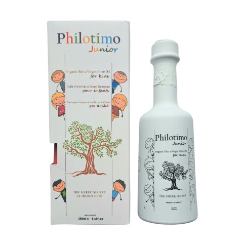 Premium extra virgin olive oil 'Koroneiki' for kids 250ml PHILOTIMO, front view