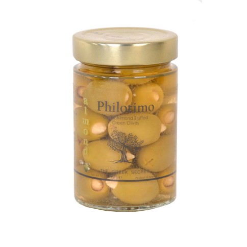 Olives vertes farcies aux amandes 300g PHILOTIMO, vue de face