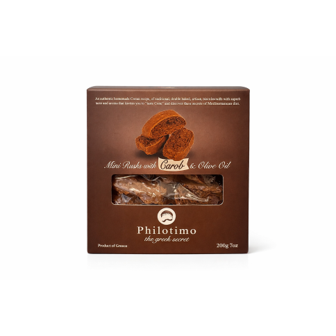 Homemade Mini Carob Paximadia (rusks) 200g PHILOTIMO, front view